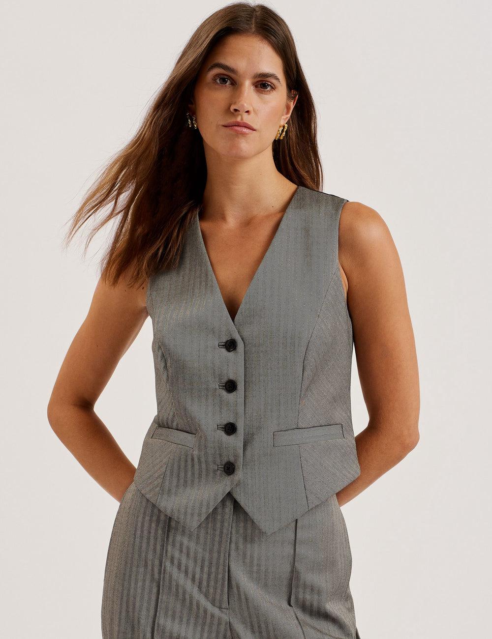 Ted Baker KOAW - Herringbone Single Breasted Pak Gilet Dames Grijs | AXJE-28643