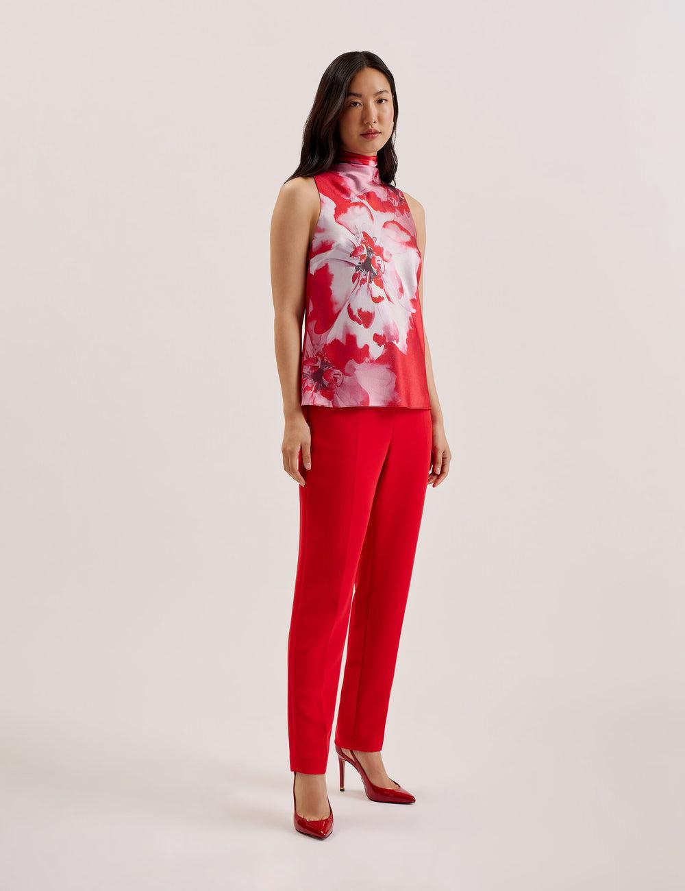 Ted Baker KOHANA - Floral Satin High Neck Sleeveless Top Blouse Dames Rood | GLQB-90358