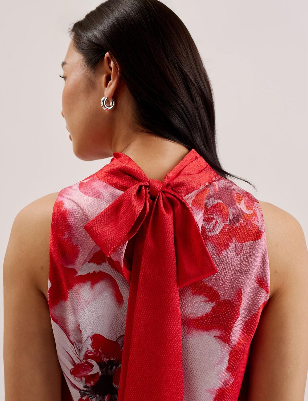 Ted Baker KOHANA - Floral Satin High Neck Sleeveless Top Blouse Dames Rood | GLQB-90358