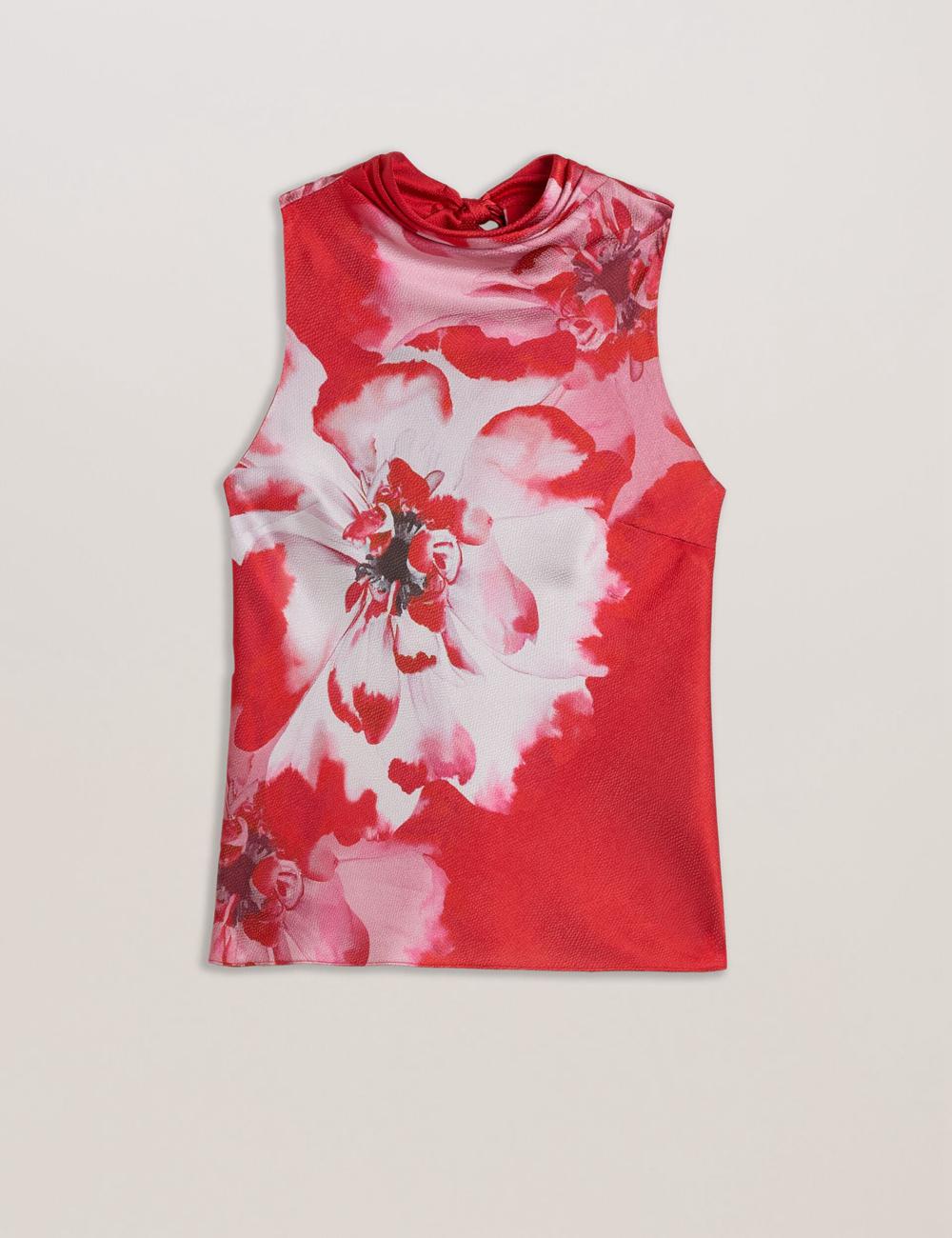 Ted Baker KOHANA - Floral Satin High Neck Sleeveless Top Blouse Dames Rood | GLQB-90358
