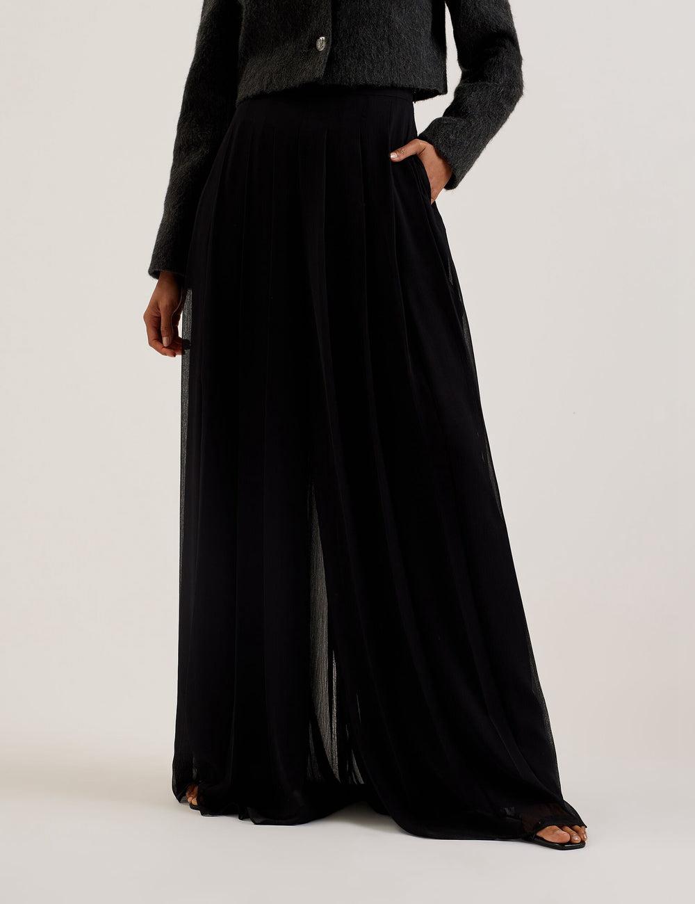 Ted Baker KOKUTO - Chiffon Pleated Wide Leg Palazzo Broek Dames Zwart | ITMF-10782