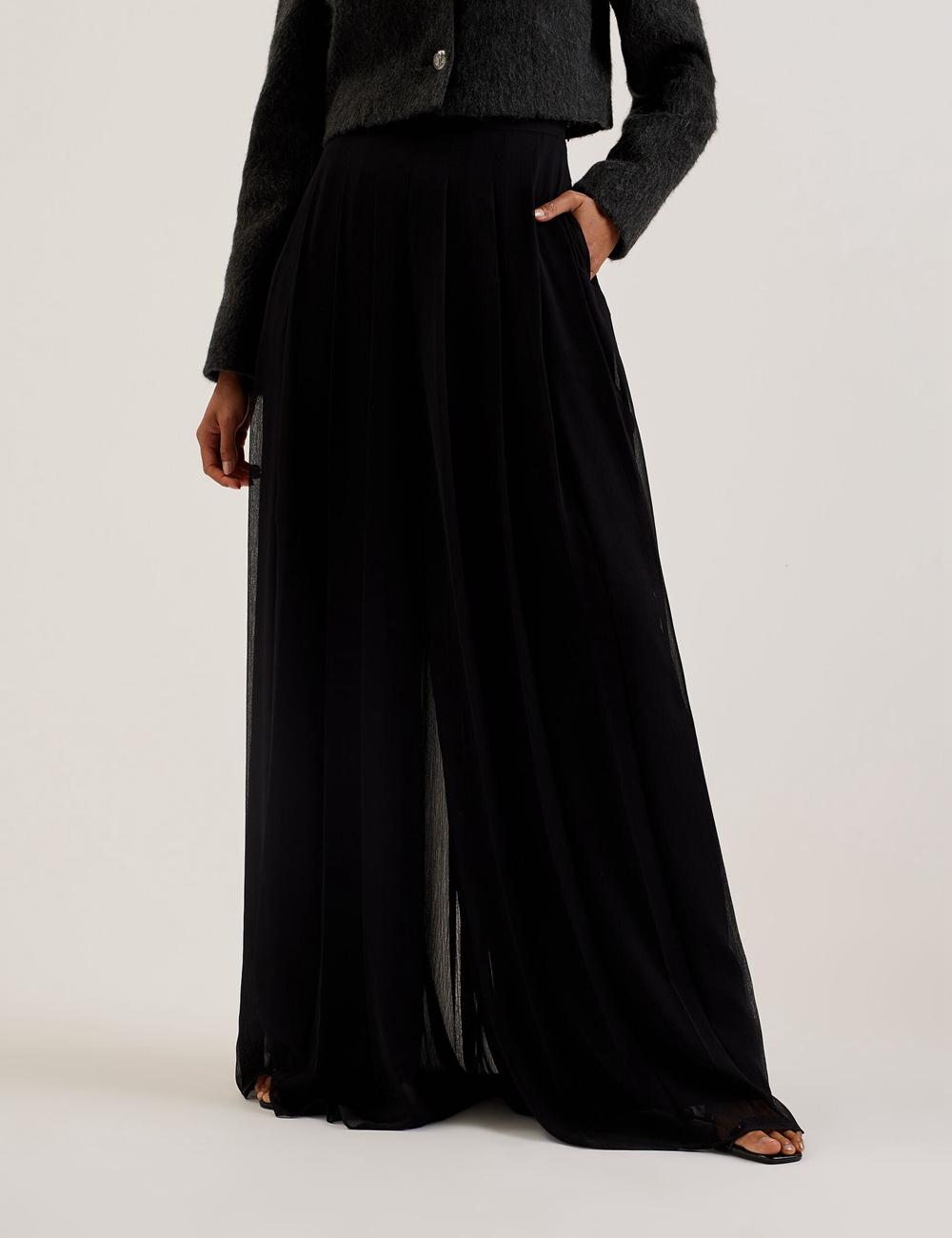 Ted Baker KOKUTO - Chiffon Pleated Wide Leg Palazzo Broek Dames Zwart | ITMF-10782