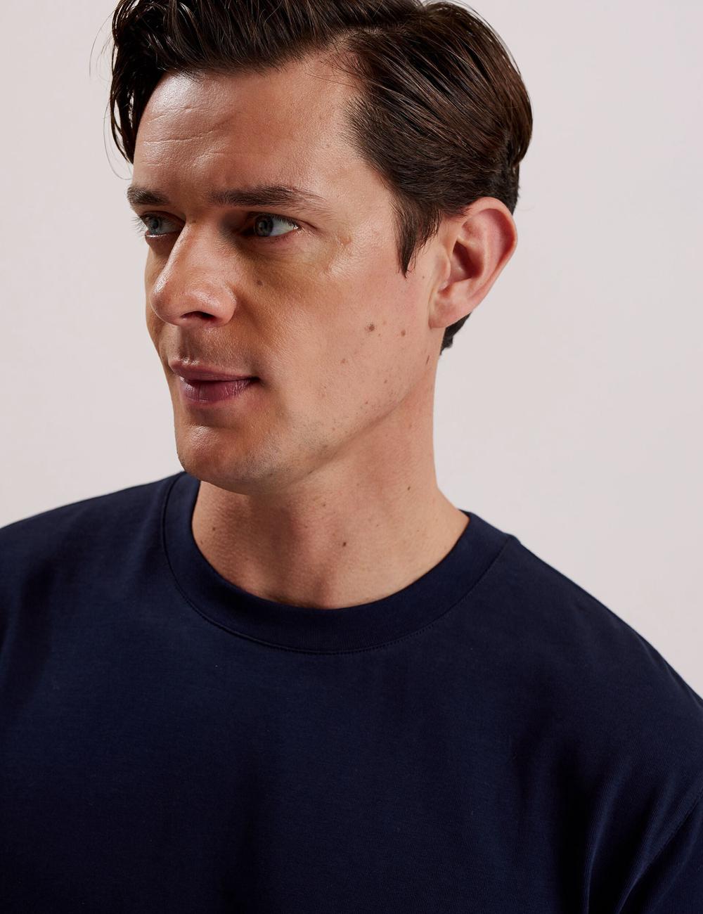 Ted Baker KORNKA - Short Sleeve Relaxed Fit Cotton T-shirts Heren Donkerblauw | WKHP-95083