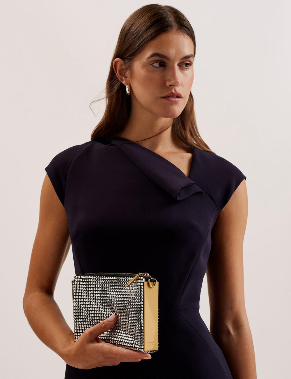 Ted Baker KRIISA - Crystal Hardware Side Clutch Schoudertassen Dames Zilver | WDXH-64857