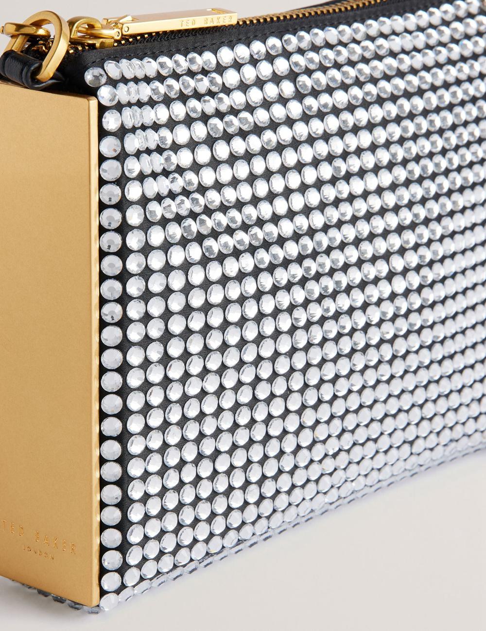 Ted Baker KRIISA - Crystal Hardware Side Clutch Schoudertassen Dames Zilver | WDXH-64857