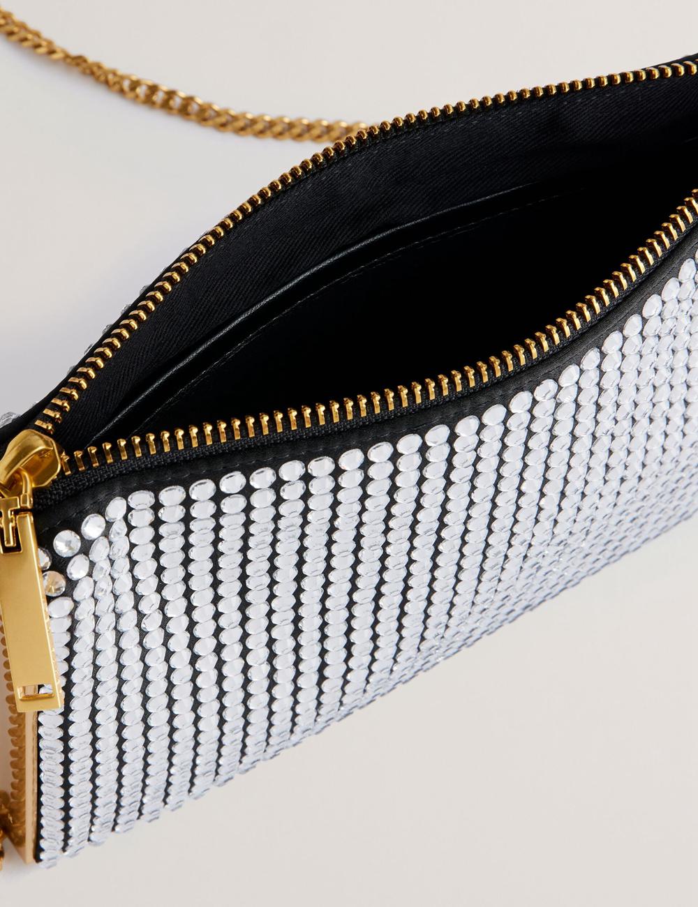 Ted Baker KRIISA - Crystal Hardware Side Clutch Schoudertassen Dames Zilver | WDXH-64857