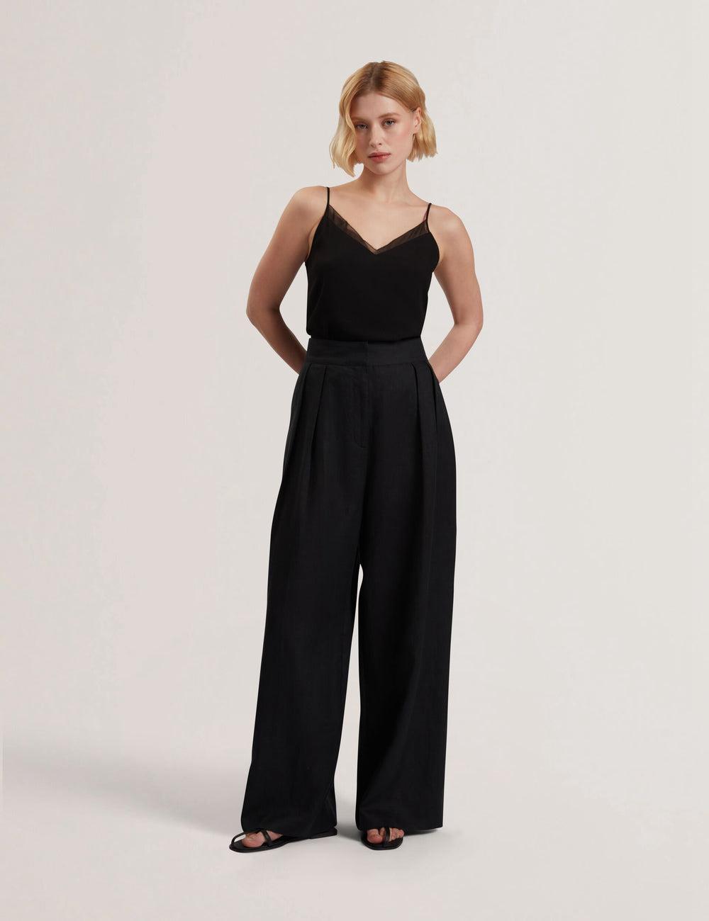 Ted Baker KYFAAT - Pure Linen Tailored Wide Leg Broek Dames Zwart | QGNV-82613