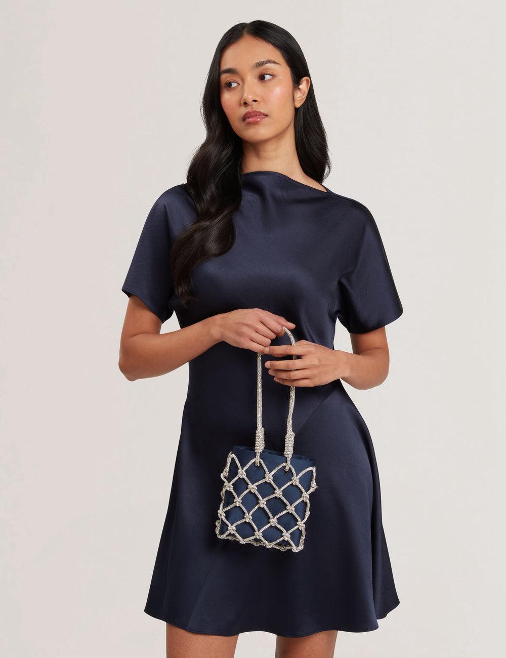 Ted Baker KYLIA - Crystal Cage Satin Mini Schoudertassen Dames Donkerblauw | BDOZ-31079