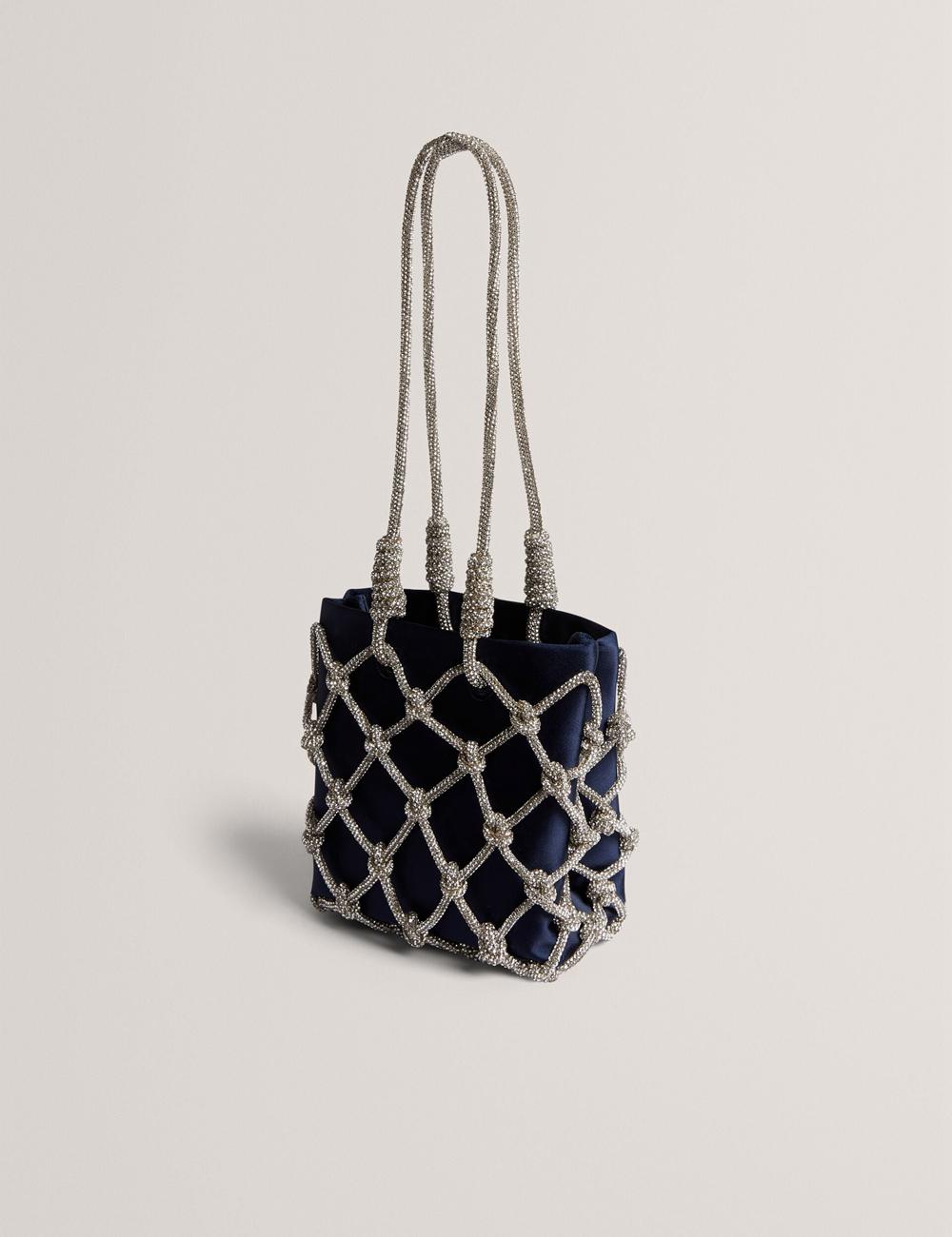 Ted Baker KYLIA - Crystal Cage Satin Mini Schoudertassen Dames Donkerblauw | BDOZ-31079