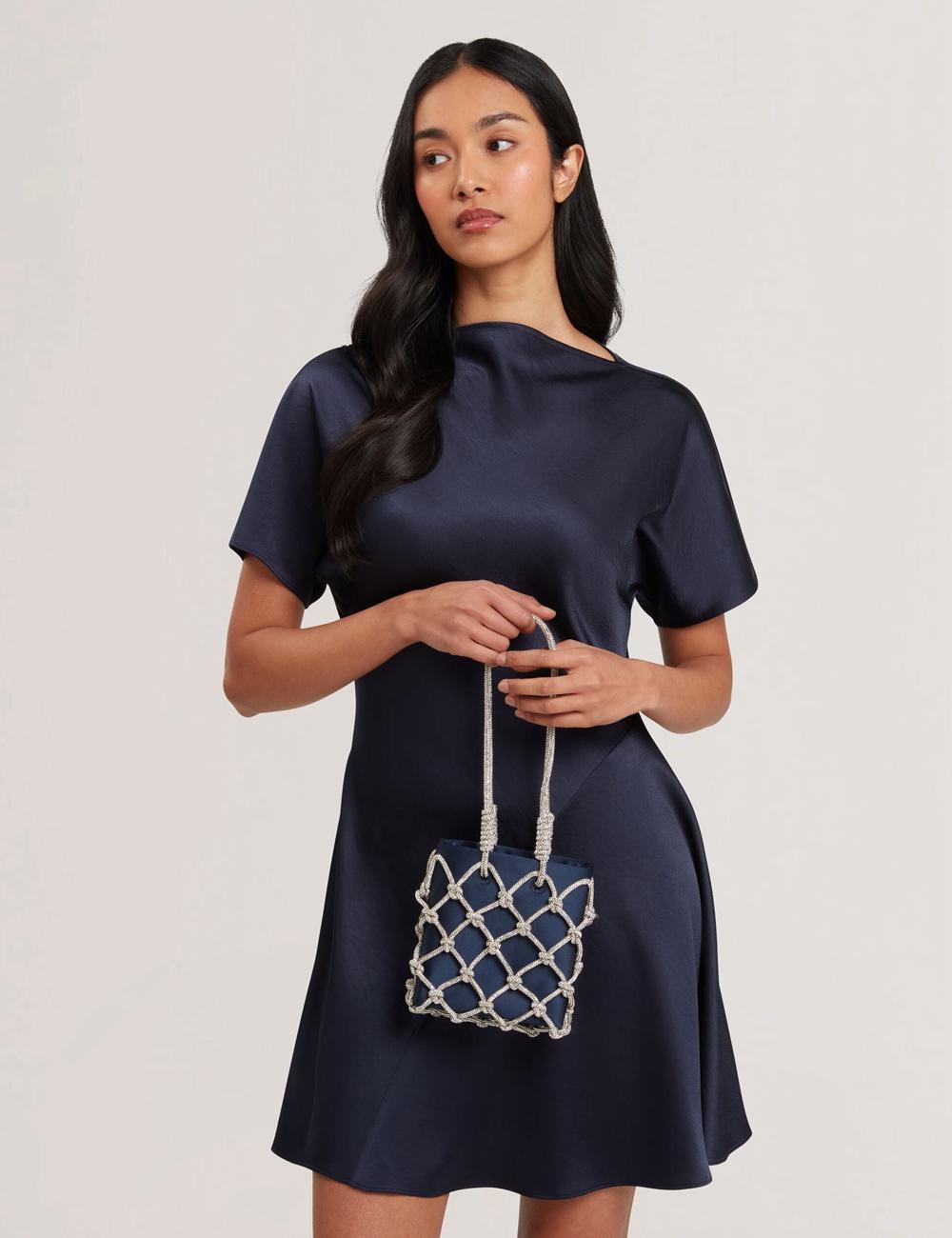 Ted Baker KYLIA - Crystal Cage Satin Mini Schoudertassen Dames Donkerblauw | BDOZ-31079