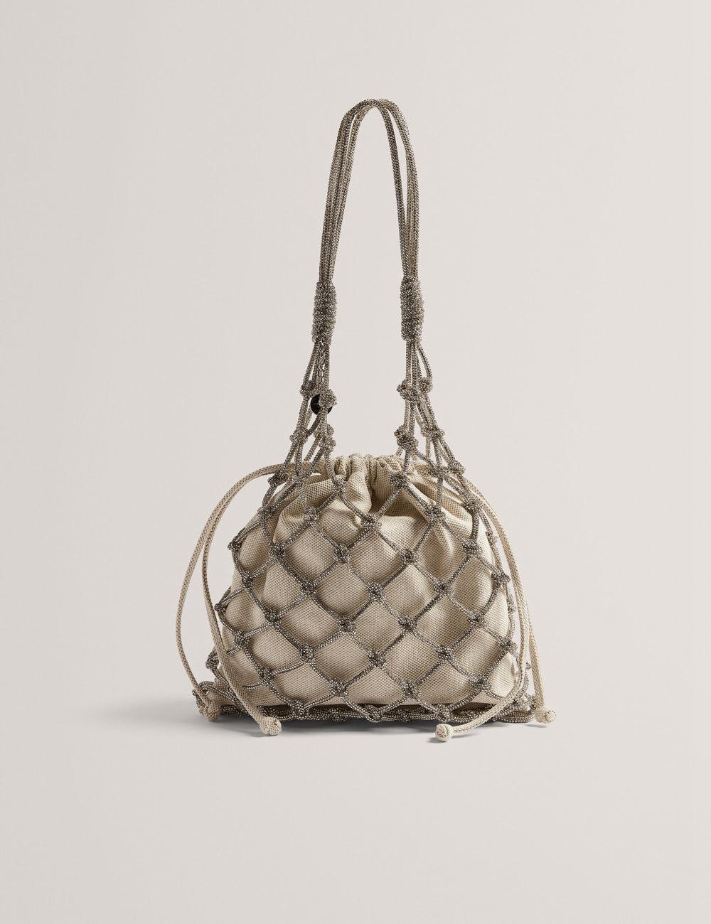 Ted Baker KYLISA - Crystal Cage Top Handle Canvas Buckettas Dames Zilver | VTWZ-05962