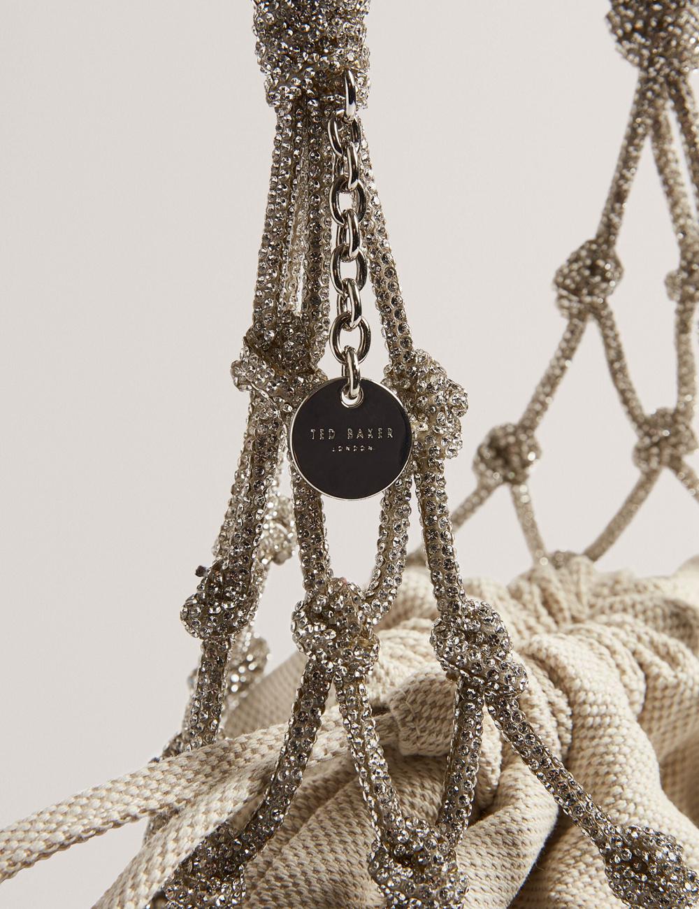 Ted Baker KYLISA - Crystal Cage Top Handle Canvas Buckettas Dames Zilver | VTWZ-05962