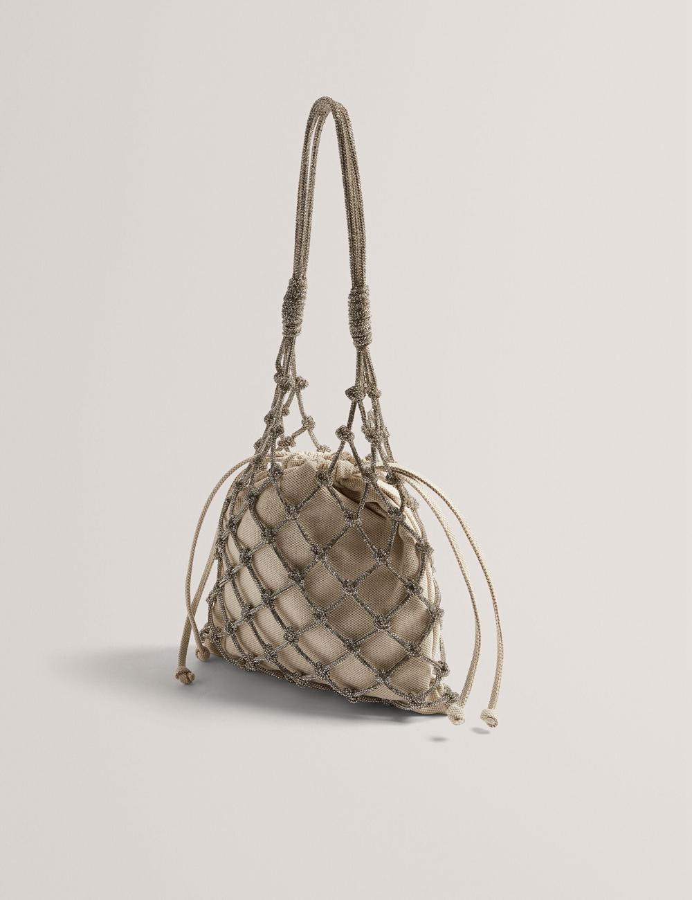Ted Baker KYLISA - Crystal Cage Top Handle Canvas Buckettas Dames Zilver | VTWZ-05962