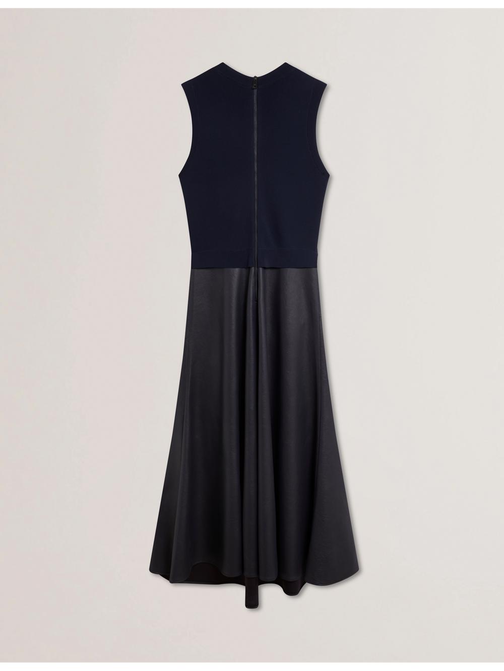Ted Baker LABASA - Sleeveless Knit Faux Leather Midi-jurk Dames Donkerblauw | LKXA-90156