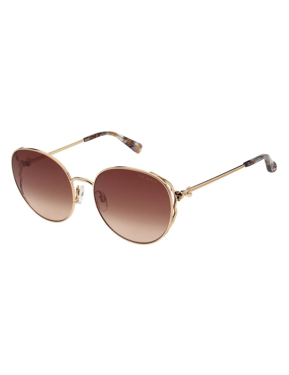 Ted Baker LAKE - Round Metal Frame Bow Detail Zonnebril Dames Roze | AYZJ-41258