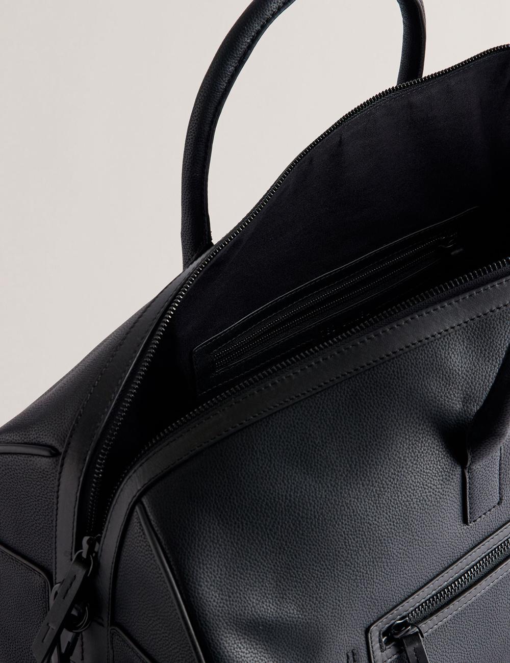 Ted Baker LANDERS - Textured Leather Zip Pocket Holdall Bags Heren Zwart | ZPNF-04528