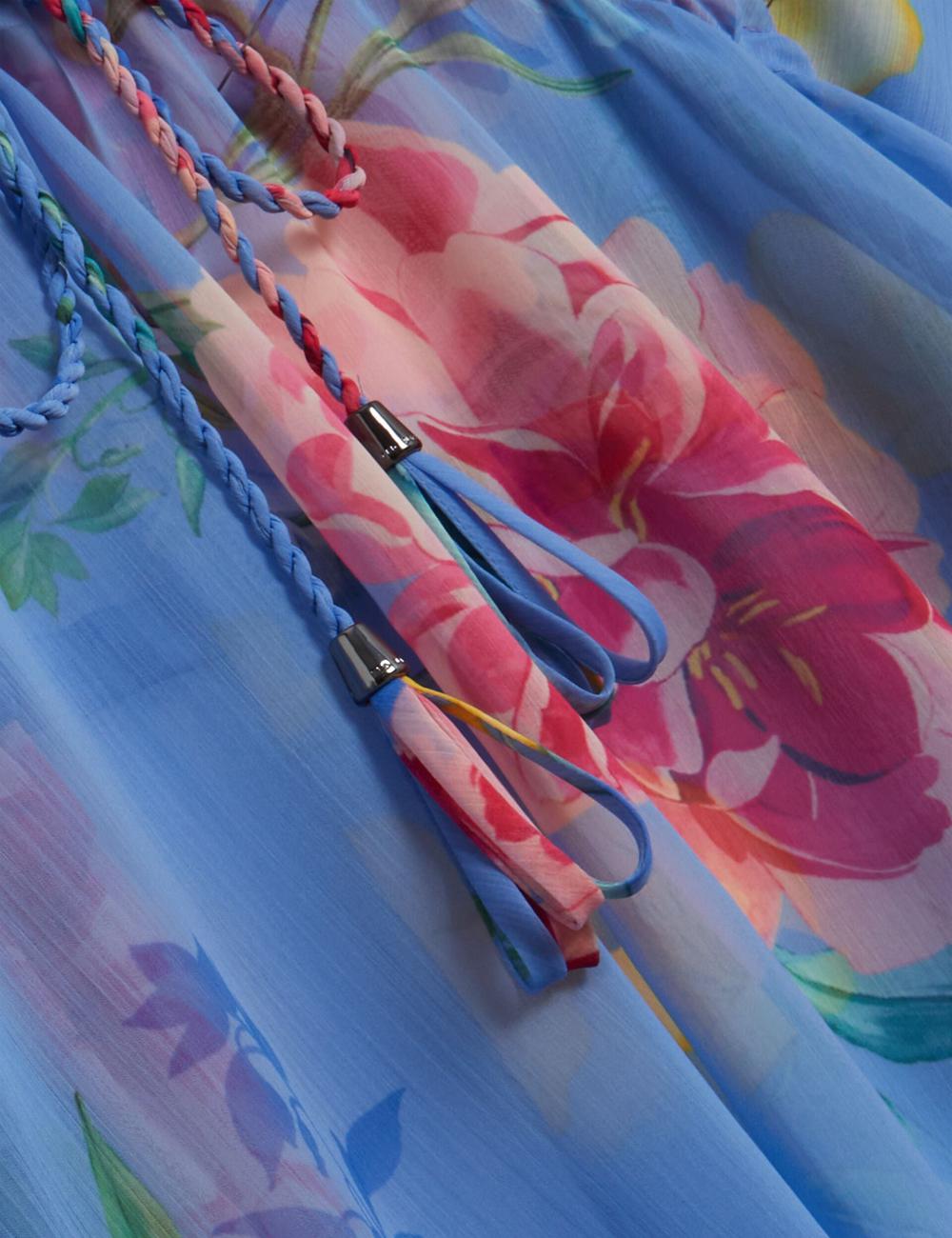 Ted Baker LARJA - Floral Print Chiffon Mini Beach Kaftan Cover-ups Dames Blauw | OPIH-32615