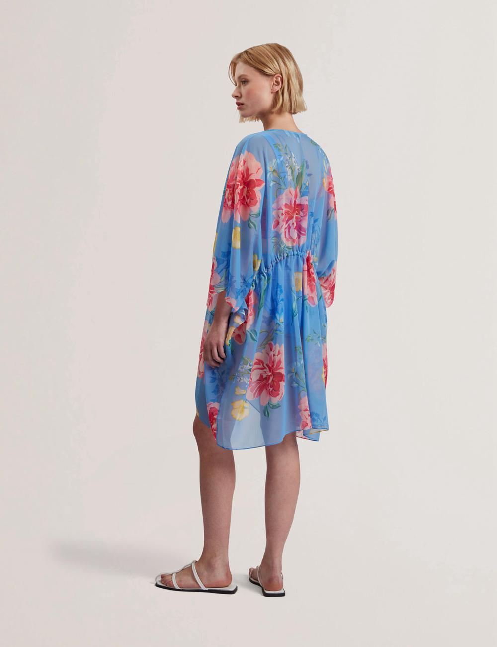 Ted Baker LARJA - Floral Print Chiffon Mini Beach Kaftan Cover-ups Dames Blauw | OPIH-32615