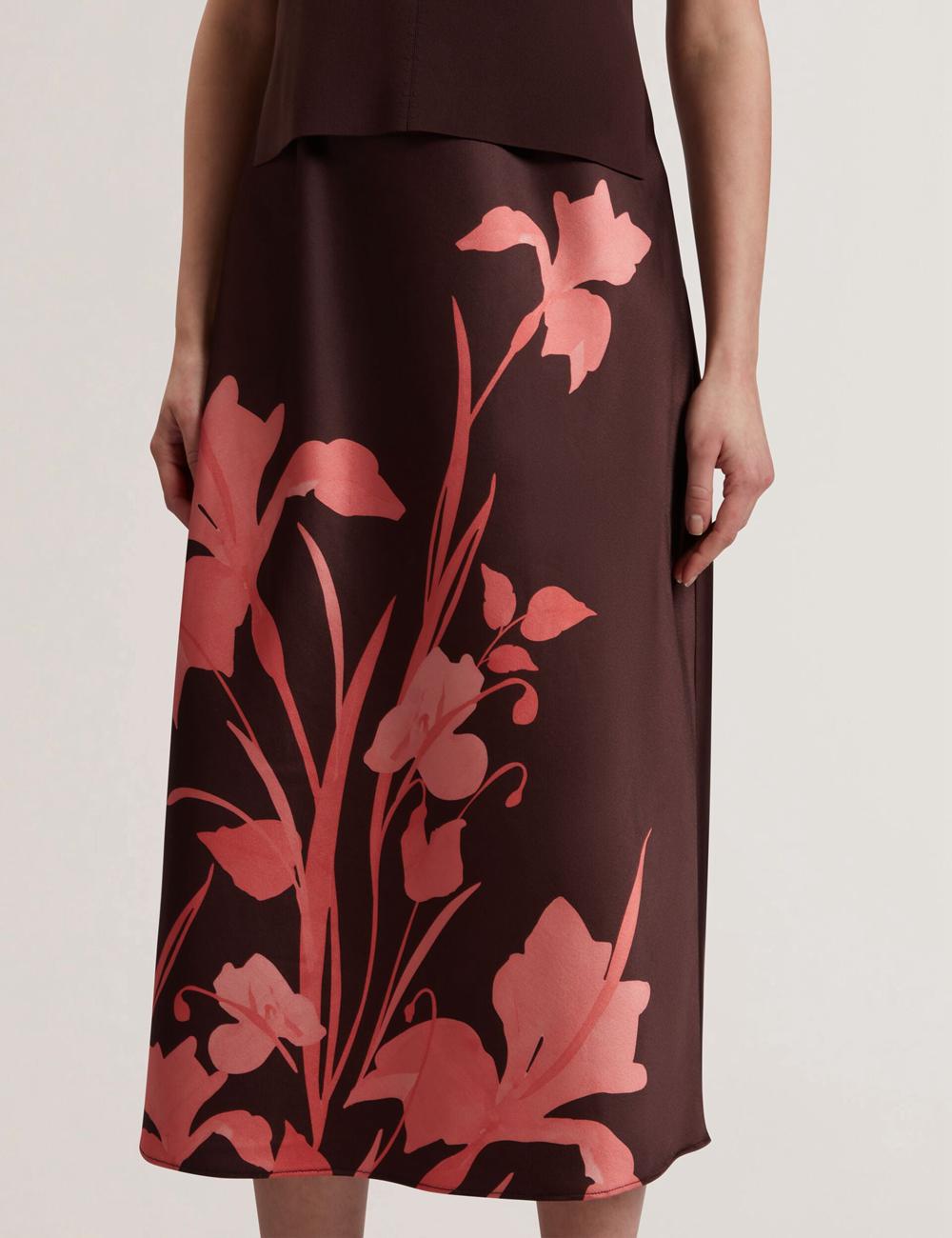 Ted Baker LATTENA - Printed Satin With Removable Tank Midi-jurk Dames Bruin | RNDG-79543