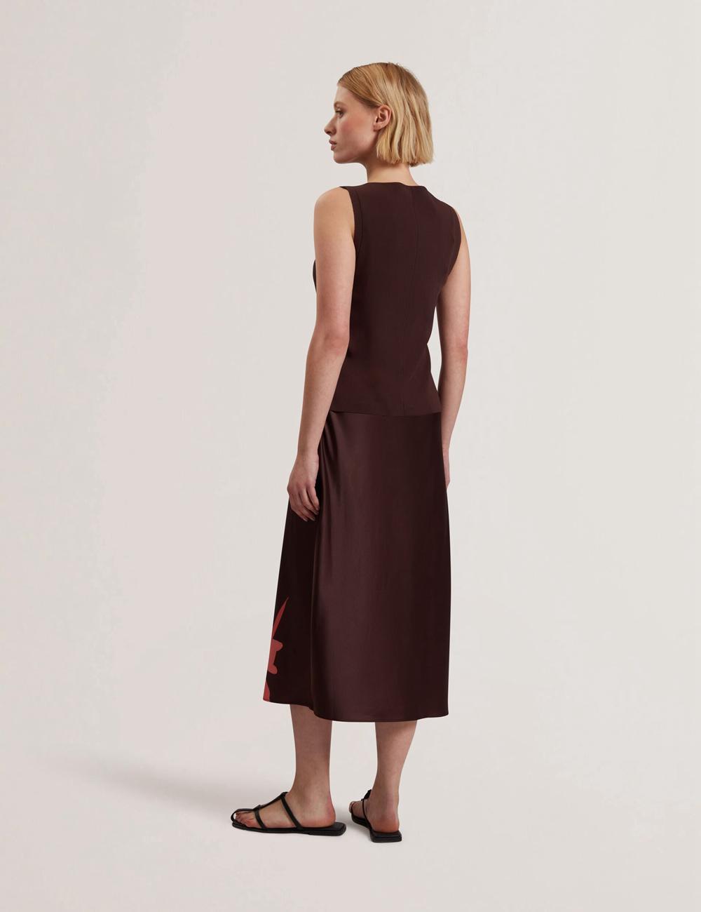 Ted Baker LATTENA - Printed Satin With Removable Tank Midi-jurk Dames Bruin | RNDG-79543