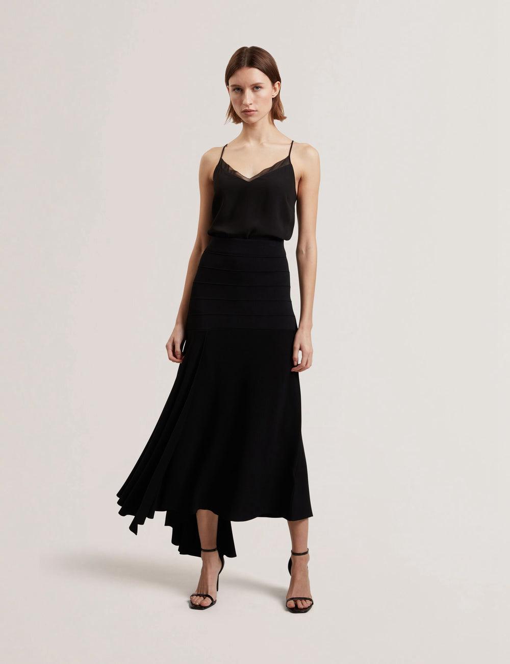 Ted Baker LAURRIE - Asymmetric Waterfall Hem Knitted Rokken Dames Zwart | EFYP-10352