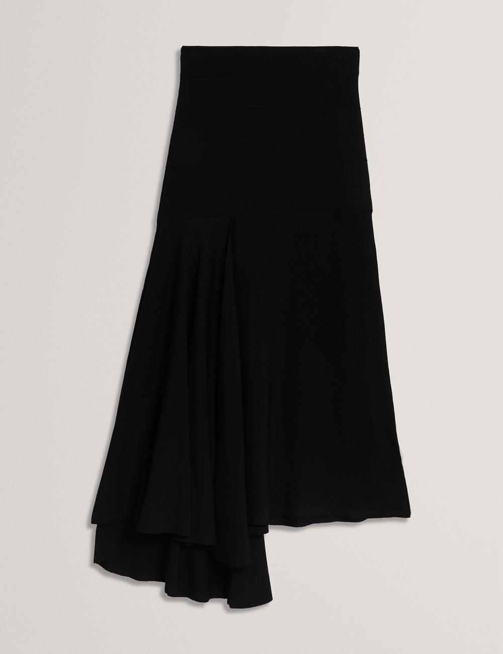 Ted Baker LAURRIE - Asymmetric Waterfall Hem Knitted Rokken Dames Zwart | EFYP-10352