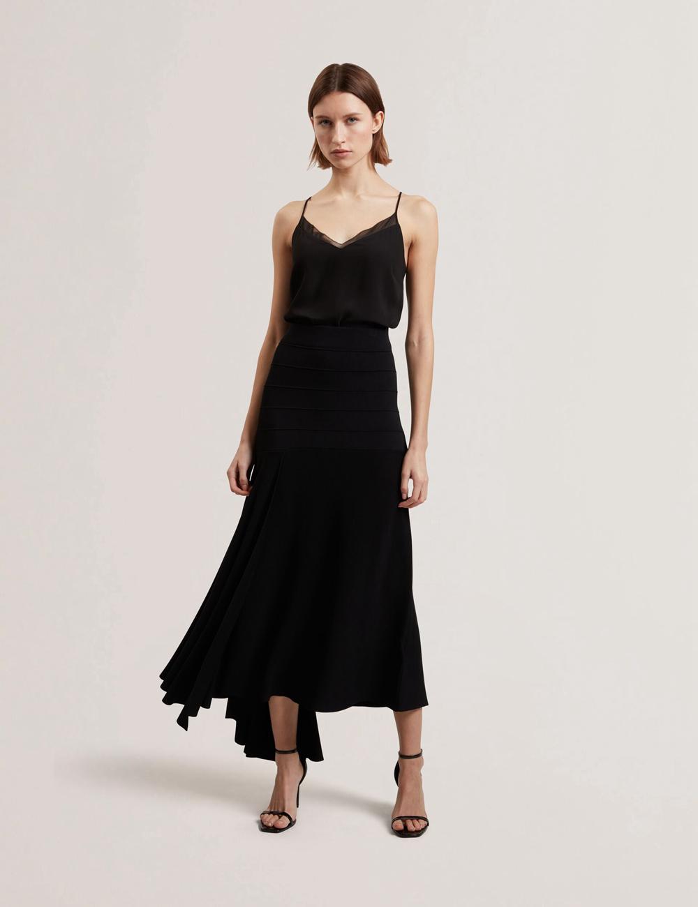 Ted Baker LAURRIE - Asymmetric Waterfall Hem Knitted Rokken Dames Zwart | EFYP-10352