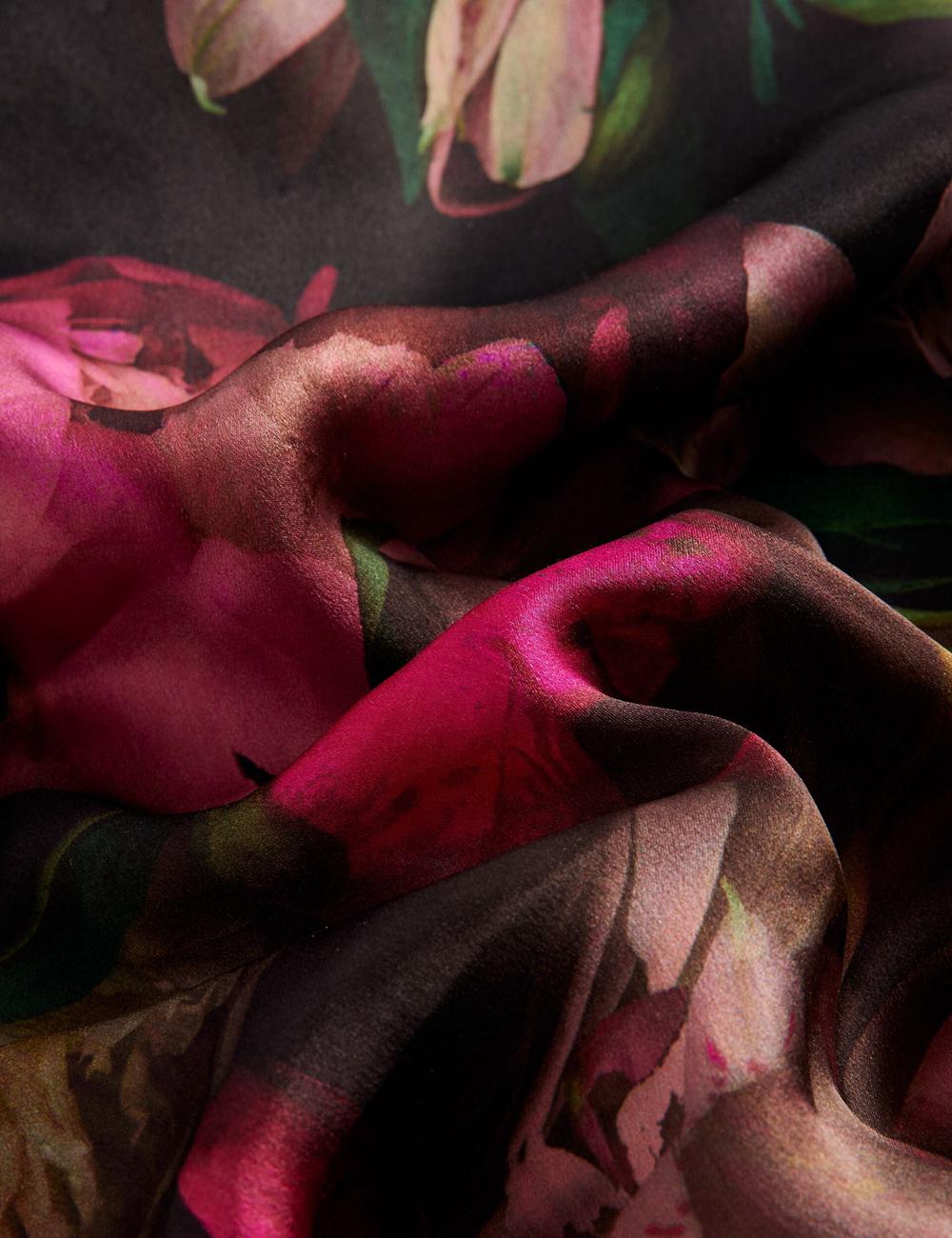 Ted Baker LEEEAA - Printed Silk Satin Square Sjaals Dames Zwart | SGFK-62374
