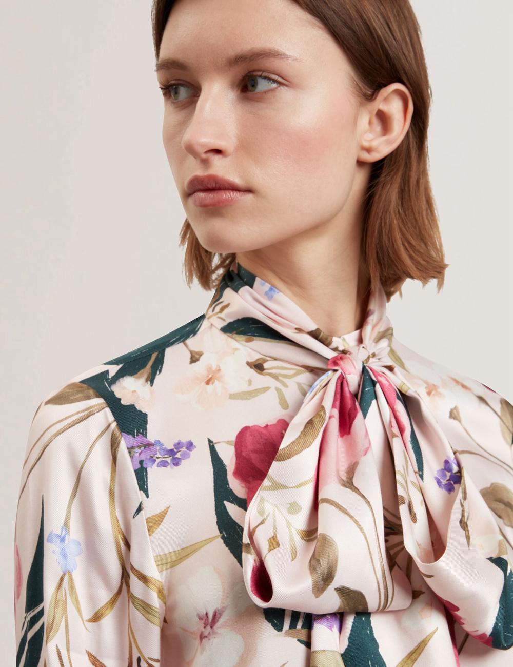 Ted Baker LEEYAA - Floral Print Neck Longline Blouse Dames Roze | NWGF-96837