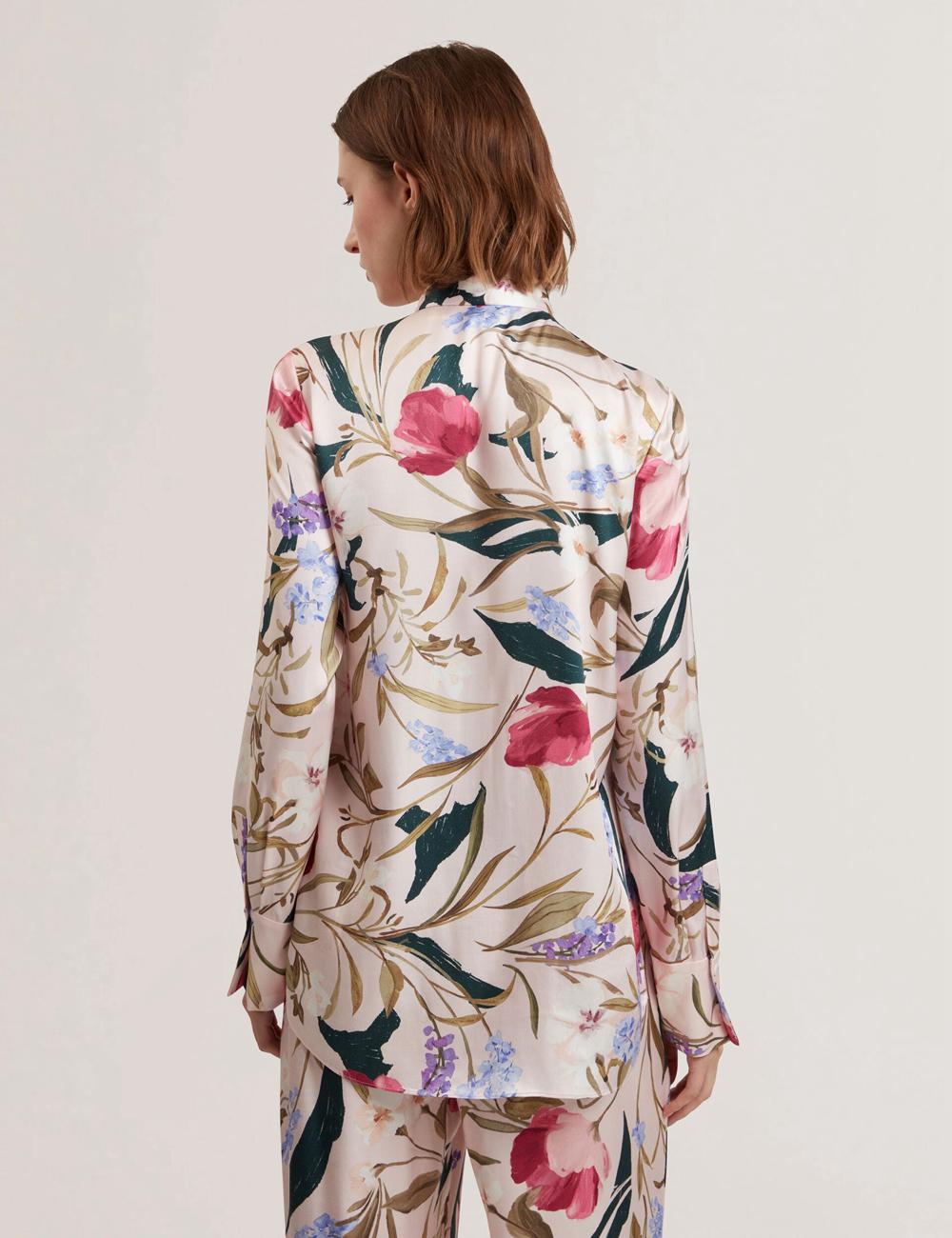 Ted Baker LEEYAA - Floral Print Neck Longline Blouse Dames Roze | NWGF-96837