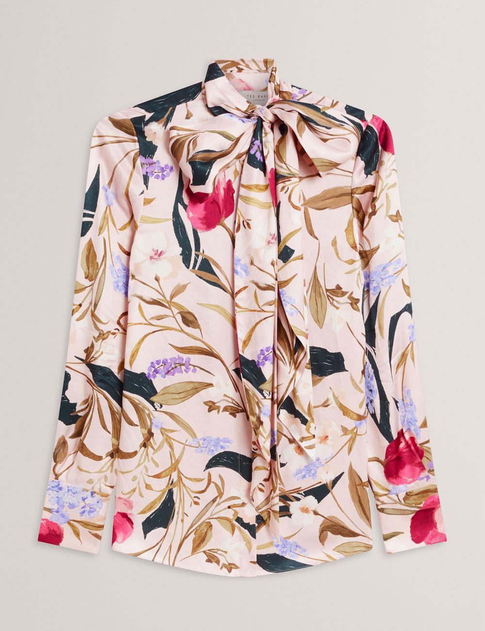Ted Baker LEEYAA - Floral Print Neck Longline Blouse Dames Roze | NWGF-96837