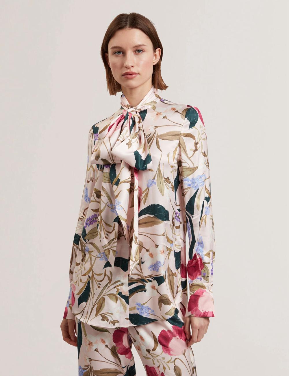 Ted Baker LEEYAA - Floral Print Neck Longline Blouse Dames Roze | NWGF-96837