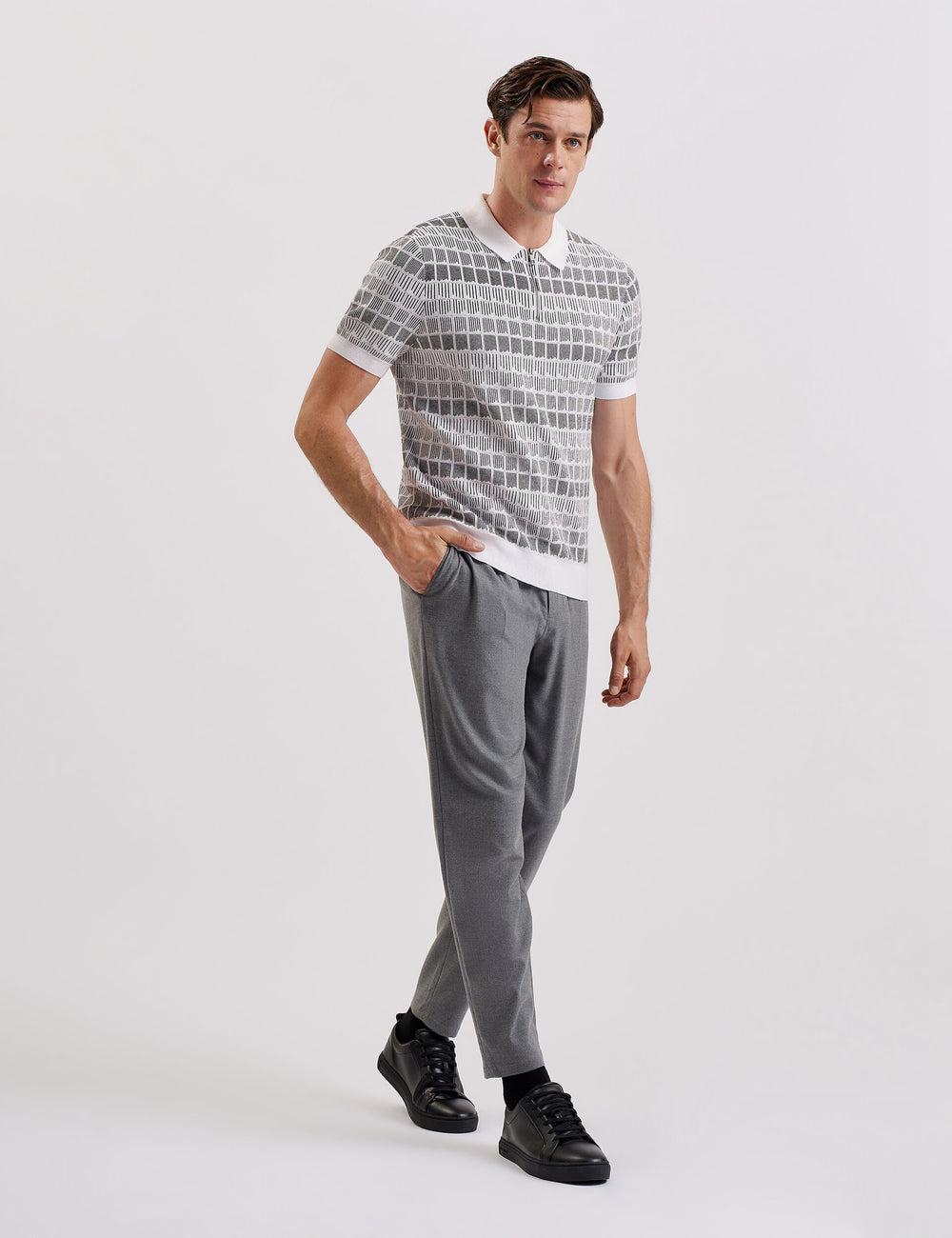 Ted Baker LEVERS - Ombre Jacquard Zip Neck Poloshirt Heren Wit | FTMG-83516