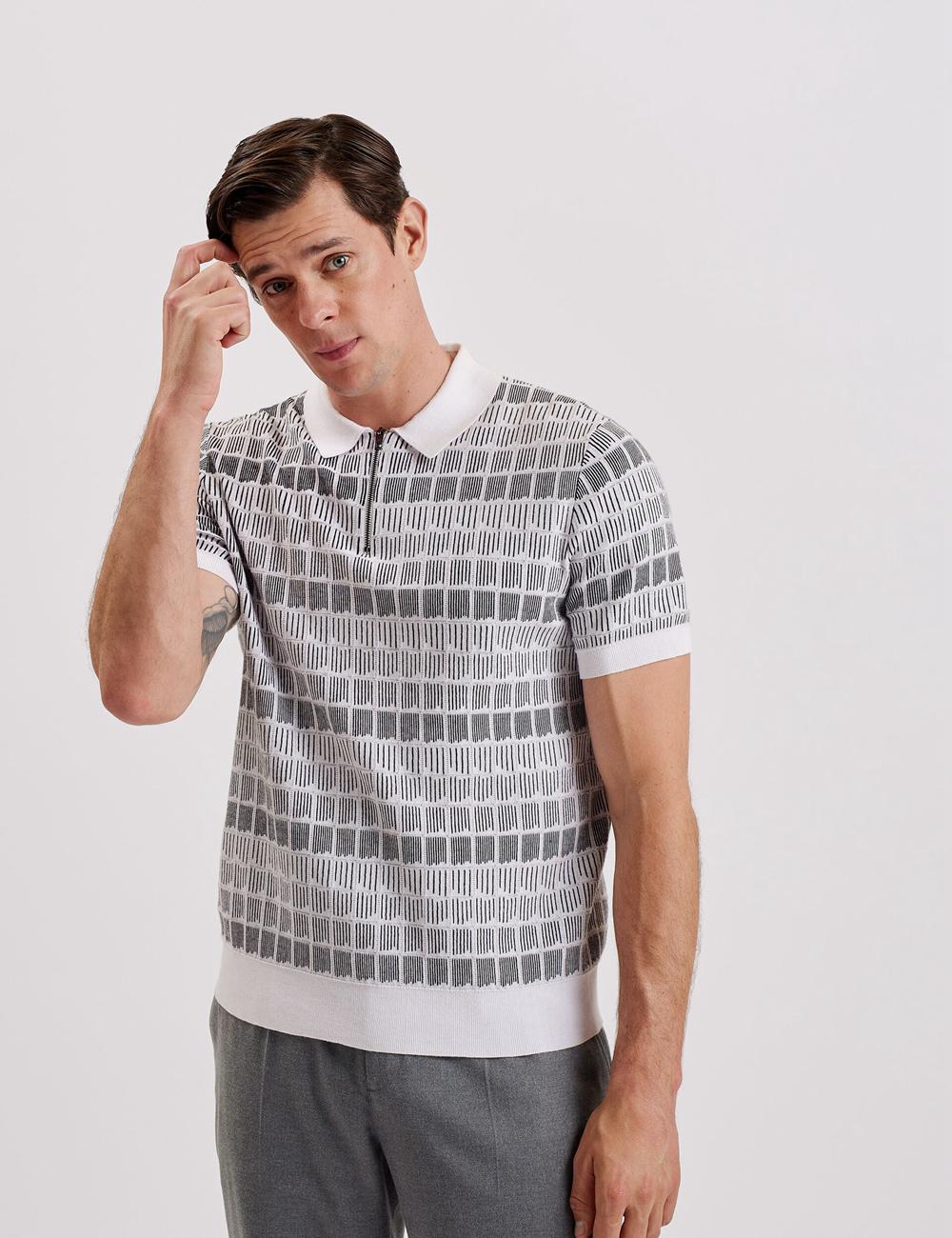 Ted Baker LEVERS - Ombre Jacquard Zip Neck Poloshirt Heren Wit | FTMG-83516