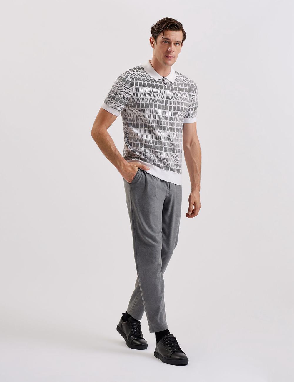 Ted Baker LEVERS - Ombre Jacquard Zip Neck Poloshirt Heren Wit | FTMG-83516