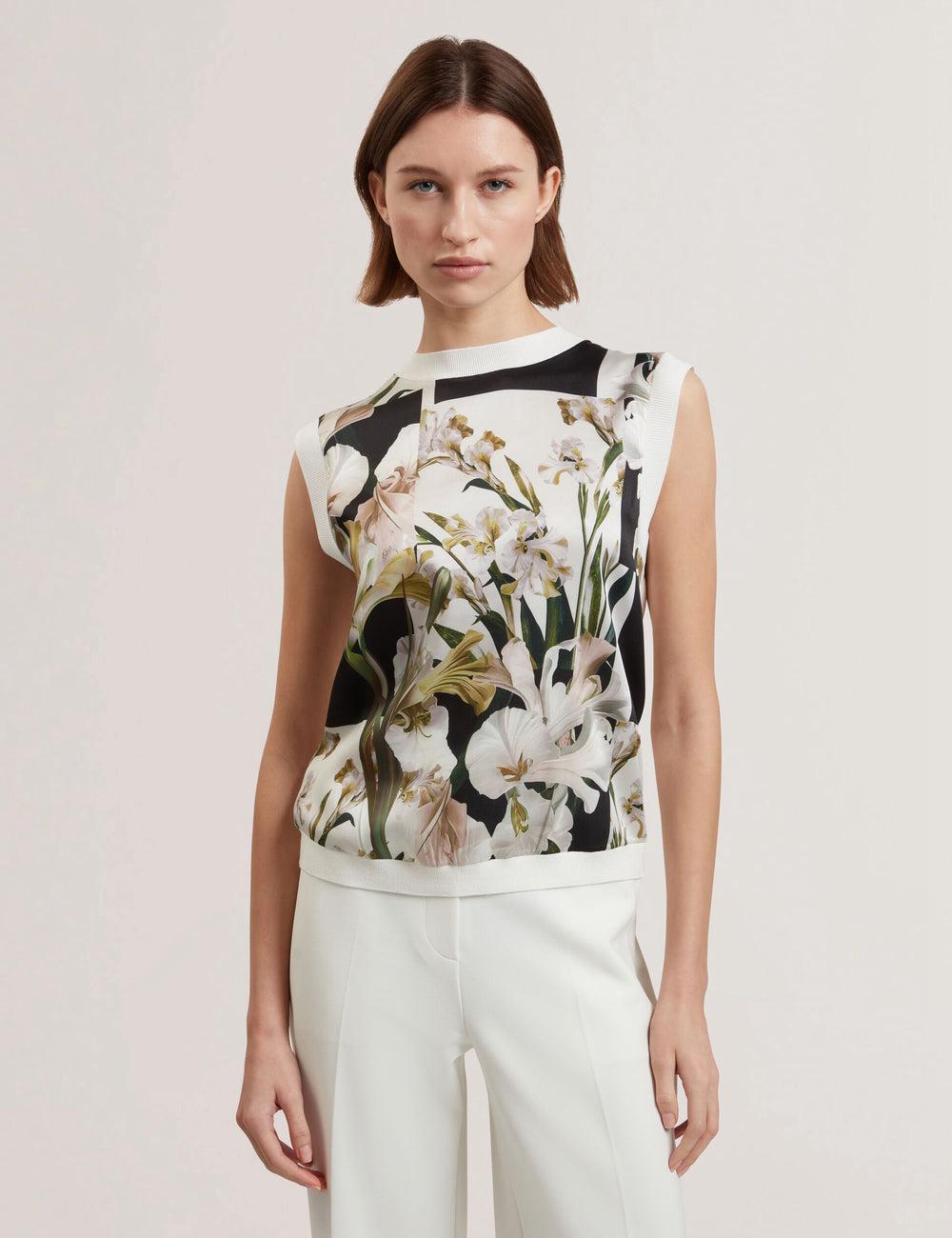 Ted Baker LIILEA - Floral Print Front Boxy Knitted Topjes Dames Ivory | DKEH-74362