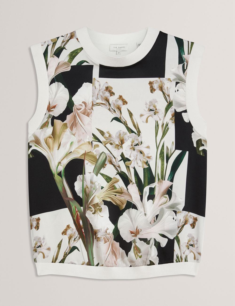 Ted Baker LIILEA - Floral Print Front Boxy Knitted Topjes Dames Ivory | DKEH-74362
