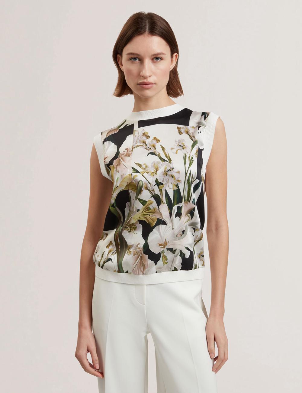 Ted Baker LIILEA - Floral Print Front Boxy Knitted Topjes Dames Ivory | DKEH-74362