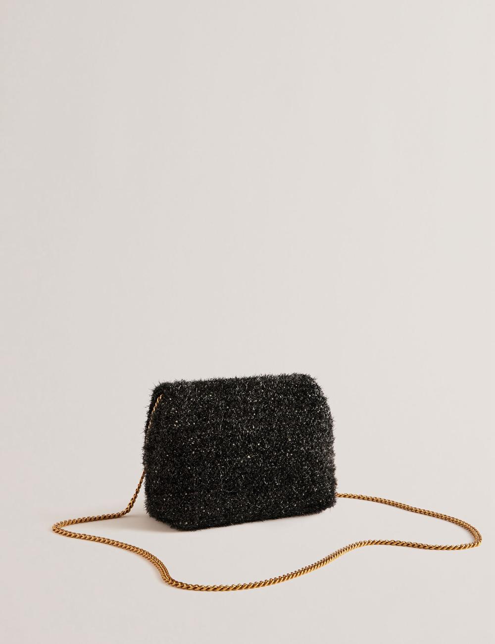 Ted Baker LIYLAH - Metallic Tinsel Fold Over Crossbodytassen Dames Zwart | SHDN-09483