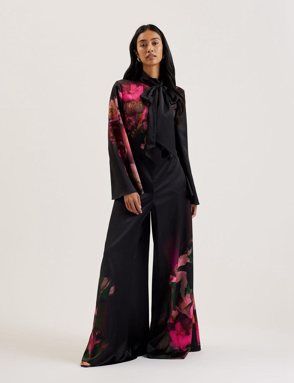 Ted Baker LOUSIOS - Printed Neck Wide Leg Jumpsuit Dames Zwart | OLHZ-28016