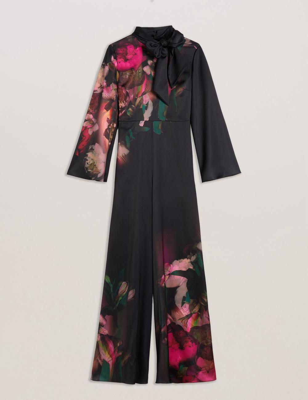 Ted Baker LOUSIOS - Printed Neck Wide Leg Jumpsuit Dames Zwart | OLHZ-28016