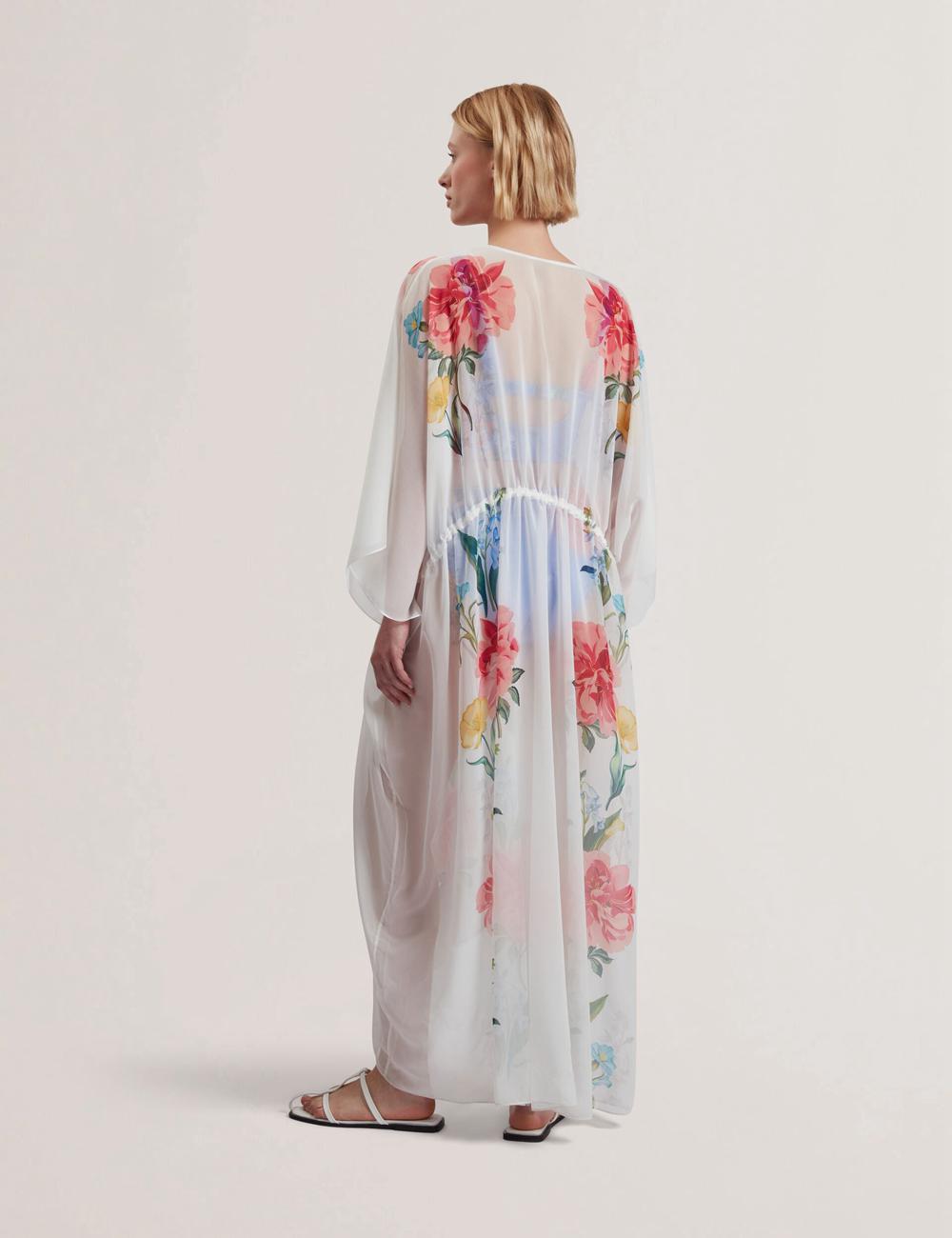 Ted Baker LUUSAA - Floral V-Neck Maxi Kaftan Beach Dress Cover-ups Dames Wit | FOPW-08514