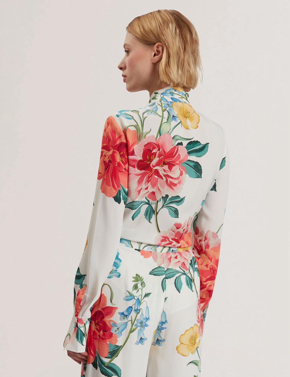 Ted Baker LUUSILE - Floral Print Neck Long Sleeve Blouse Dames Wit | QFJW-93871