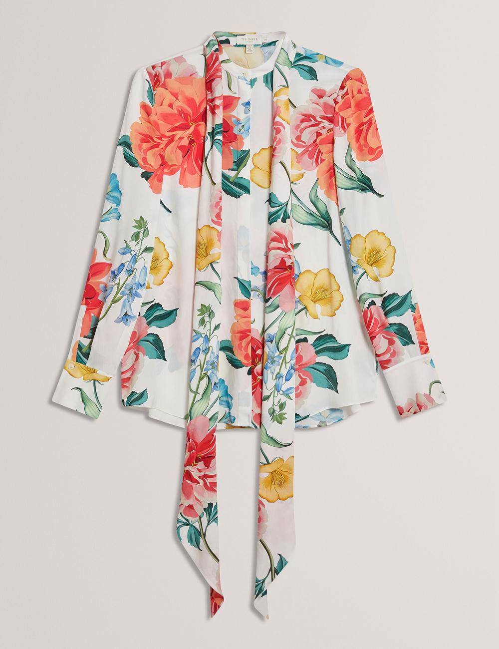 Ted Baker LUUSILE - Floral Print Neck Long Sleeve Blouse Dames Wit | QFJW-93871