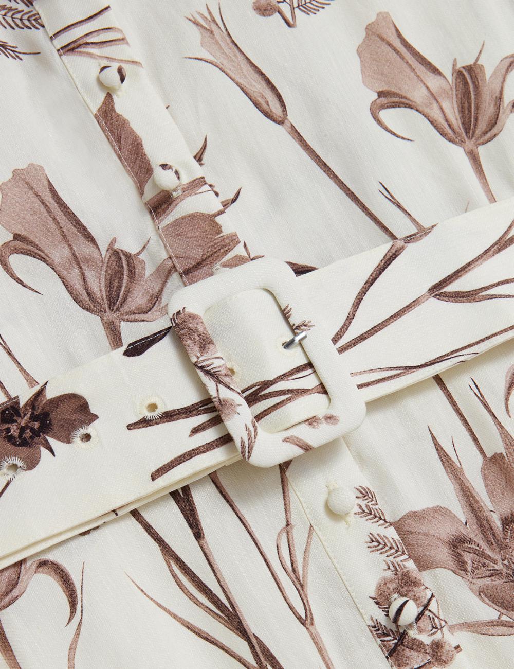 Ted Baker LUWISA - Floral Linen Silk Belted Midi Shirt Midi-jurk Dames Ivory | LNGE-25396