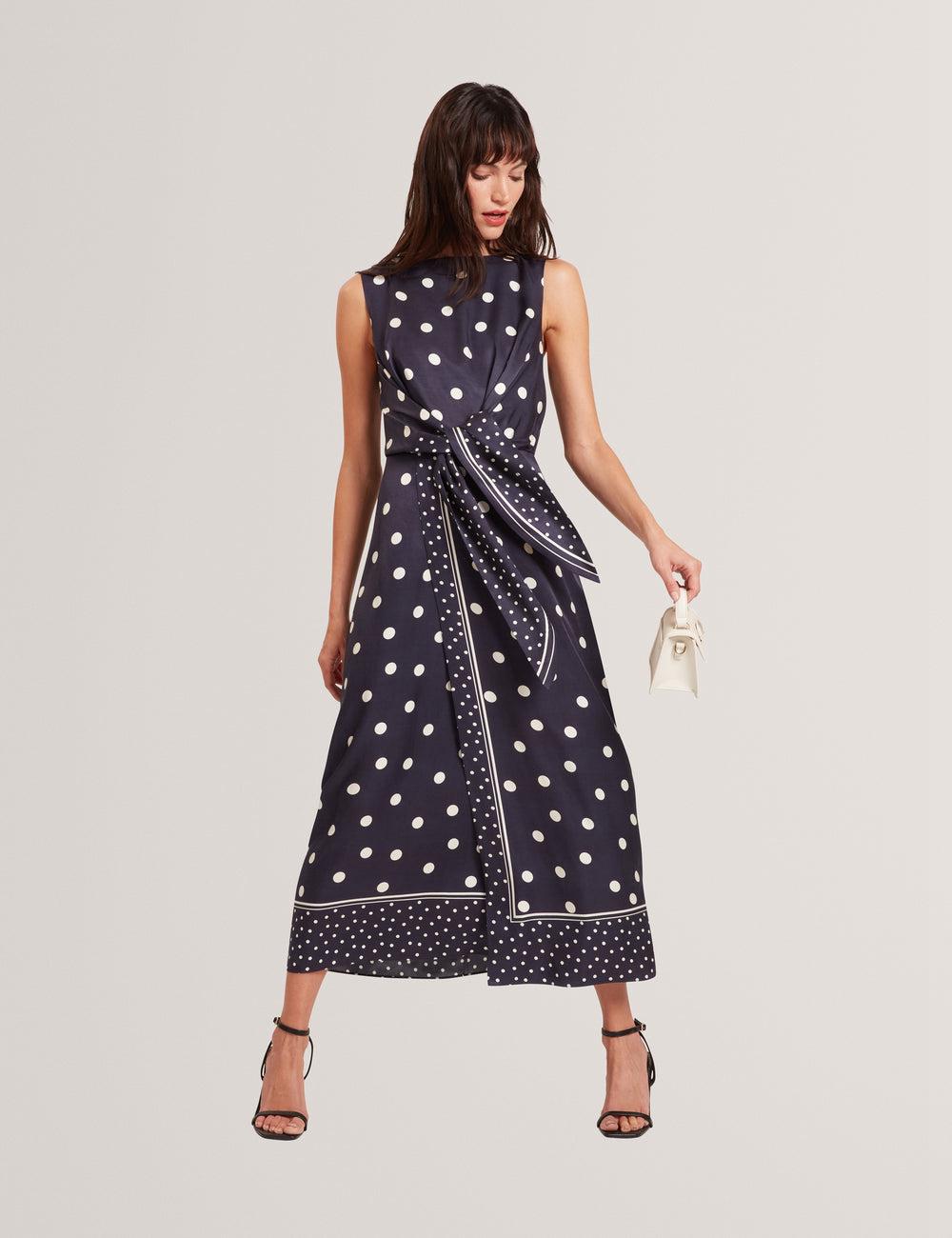 Ted Baker MALMOA - Polka Dot Detail Column Midi-jurk Dames Donkerblauw | SGHW-39872