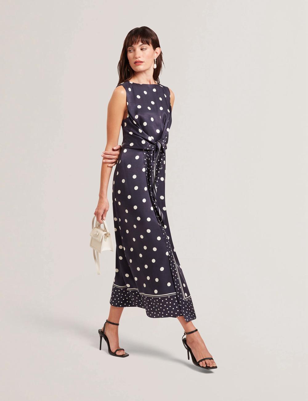 Ted Baker MALMOA - Polka Dot Detail Column Midi-jurk Dames Donkerblauw | SGHW-39872