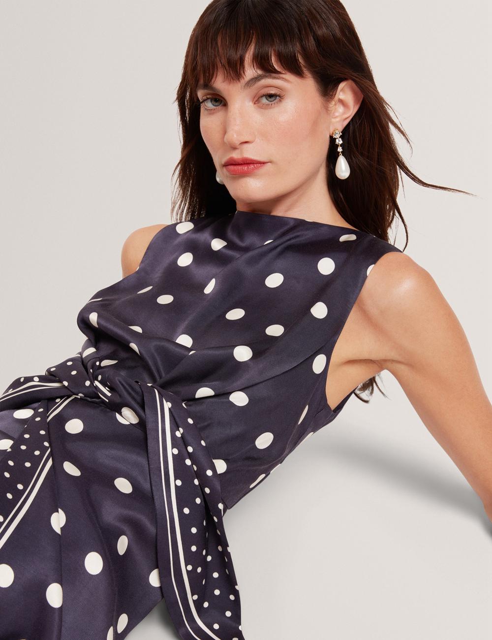 Ted Baker MALMOA - Polka Dot Detail Column Midi-jurk Dames Donkerblauw | SGHW-39872