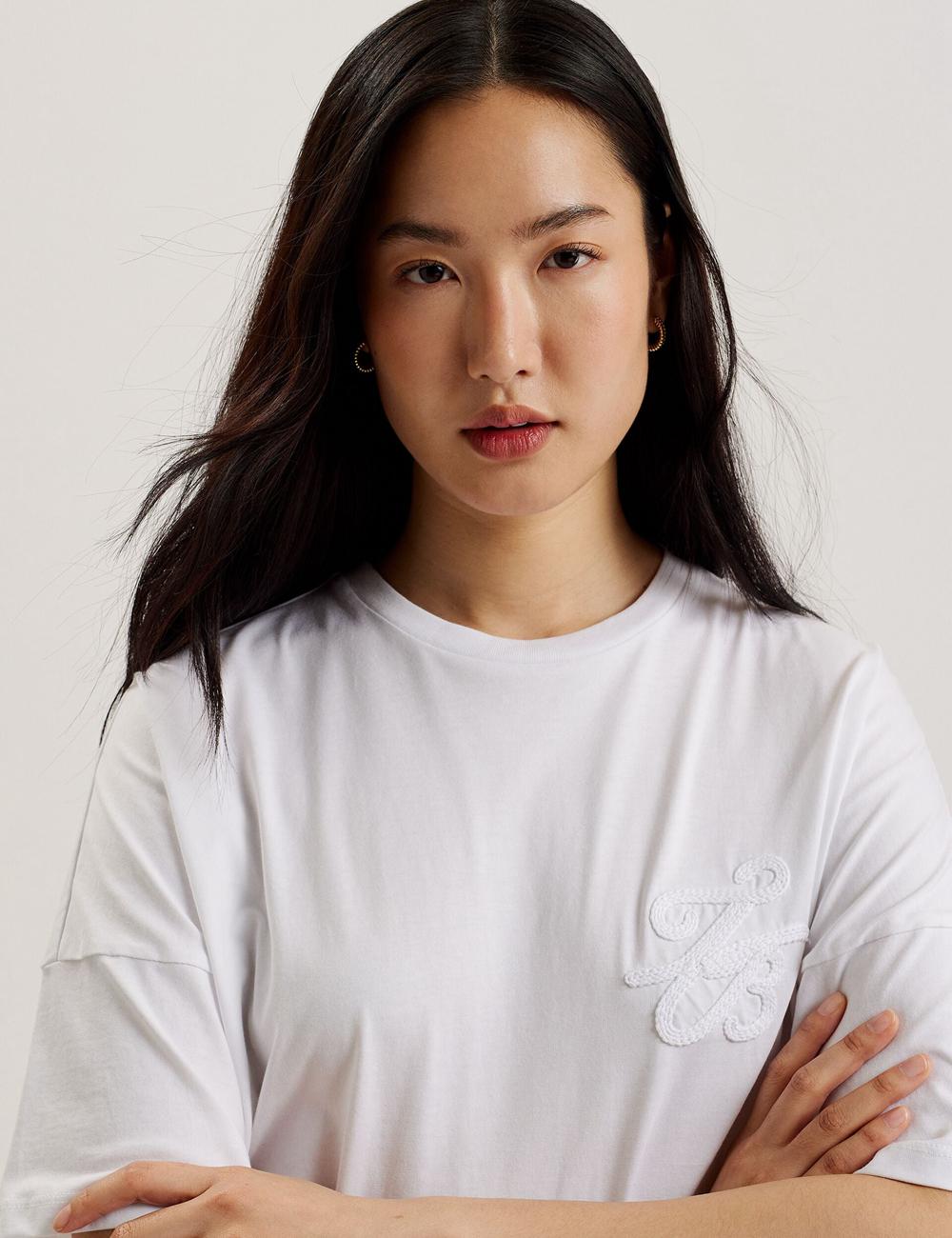 Ted Baker MALORRY - Embroidered Logo Boxy Cotton T-shirts Dames Wit | IOZP-34608