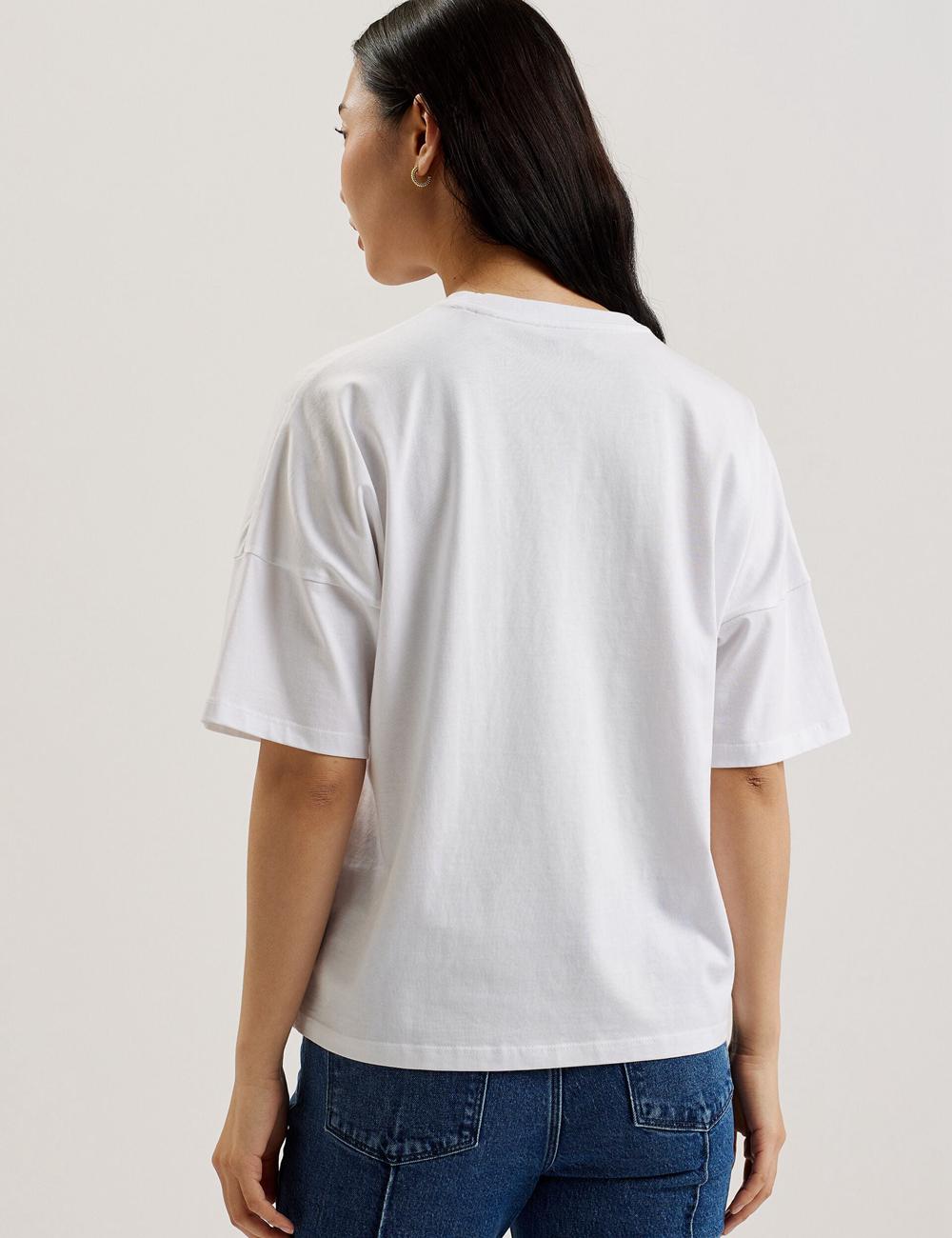 Ted Baker MALORRY - Embroidered Logo Boxy Cotton T-shirts Dames Wit | IOZP-34608